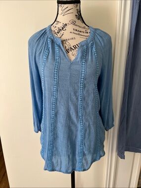 Counterparts Sky Blue Crochet-Trim Tunic Top